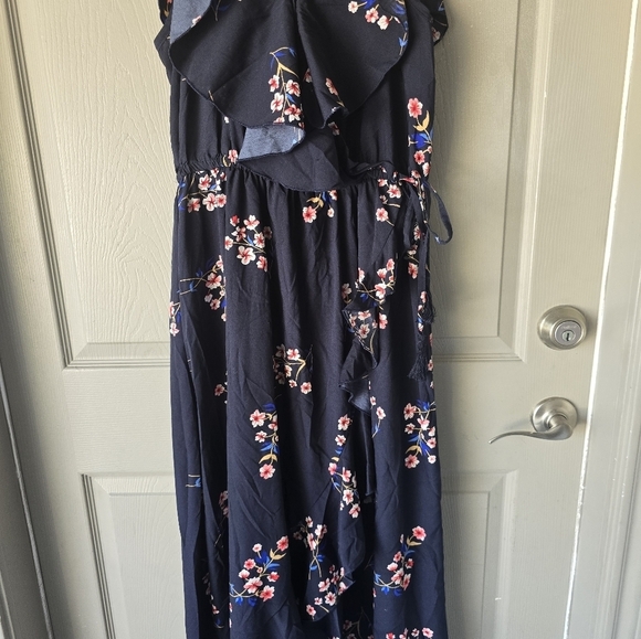 Blush Floral Maxi Wrap Dress 1X Pink Blue Women Ruffles Cottage Romantic Boho - Picture 5 of 16